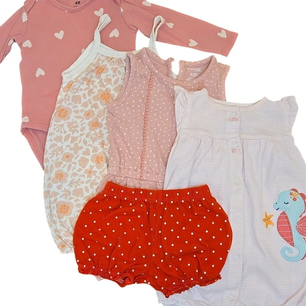 Infant Girls Pink Clothing‎ Bundle 6-9 Months 100% Cotton Carters H&M Honest